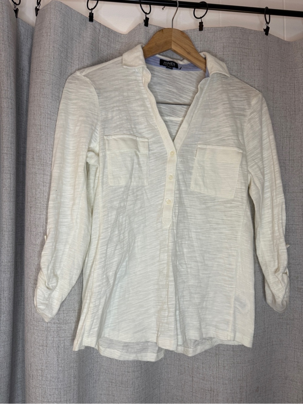 Jones New York Cream Long-Sleeve Casual Button-Front Shirt